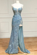 Load image into Gallery viewer, Glittter Sequin Mermaid Spaghetti Straps Long Corset Prom Dress With Appliques