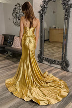 Load image into Gallery viewer, Gold Mermaid Sweetheart Long Metallic Prom Dress With Slit