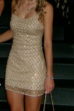 Load image into Gallery viewer, Gold Sparkle Diamond Pattern Bodycon Homecoming Dress Elegant Mini Dress