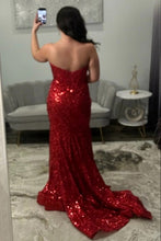 Load image into Gallery viewer, Shiny Light Blue Mermaid Spaghetti Straps Long Beaded Prom Dress