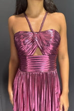 Load image into Gallery viewer, Gold A-Line Halter Neck Short Metallic Homecoming Dress