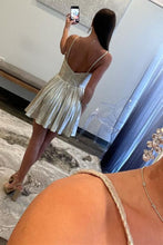 Load image into Gallery viewer, Gold A-Line Halter Neck Short Metallic Homecoming Dress
