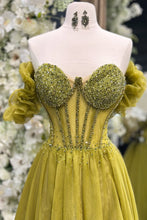 Load image into Gallery viewer, Gorgeous A-Line Off The Shoulder Long Tulle Prom Dress with Beading