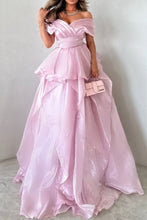 Load image into Gallery viewer, Gorgeous A-Line Pink Off The Shoulder Long Ruffle Formal Party Dress