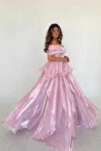 Load image into Gallery viewer, Gorgeous A-Line Pink Off The Shoulder Long Ruffle Formal Party Dress