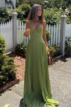 Load image into Gallery viewer, Romantic A Line Halter Neck Green Corset Prom Dress with Lace Ruffles