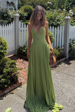 Load image into Gallery viewer, Romantic A Line Halter Neck Green Corset Prom Dress with Lace Ruffles