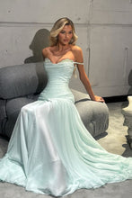 Load image into Gallery viewer, Gorgeous A Line Off the Shoulder Light Blue Long Prom Dress with Beading