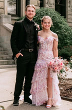 Load image into Gallery viewer, Gorgeous A Line Off the Shoulder Light Pink Corset Prom Dress with Appliques