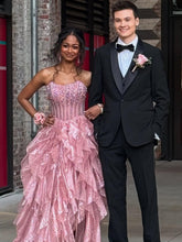 Load image into Gallery viewer, Gorgeous A Line Strapless Pink Corset Long Prom Dress with Beading