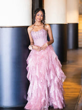 Load image into Gallery viewer, Gorgeous A Line Strapless Pink Corset Long Prom Dress with Beading