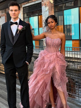 Load image into Gallery viewer, Gorgeous A Line Strapless Pink Corset Long Prom Dress with Beading
