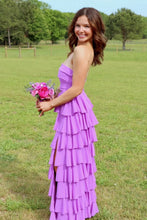 Load image into Gallery viewer, Gorgeous A Line Strapless Purple Long Prom Dress with Criss Cross Back