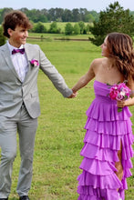 Load image into Gallery viewer, Gorgeous A Line Strapless Purple Long Prom Dress with Criss Cross Back