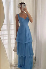 Load image into Gallery viewer, Gorgeous A Line Sweetheart Blue Long Prom Dress with Ruffles