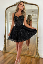 Load image into Gallery viewer, Gorgeous Black A-Line Straps Short Homecoming Dress with Sequin
