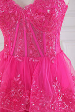 Load image into Gallery viewer, Gorgeous Fuchsia A-Line Off The Shoulder Long Tiered Prom Dress With Appliques