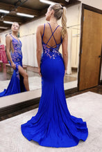 Load image into Gallery viewer, Glitter Mermaid Spaghetti Straps Lace Up Long Prom Dress With Appliques