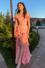 Load image into Gallery viewer, Gorgeous Mermaid Off the Shoulder Candy Pink Long Prom Dress with 3D Flowers