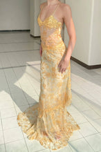 Load image into Gallery viewer, Gorgeous Mermaid Spaghetti Straps Orange Long Prom Dress with Appliques