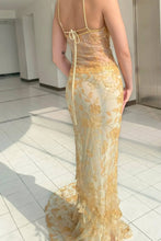 Load image into Gallery viewer, Gorgeous Mermaid Spaghetti Straps Orange Long Prom Dress with Appliques