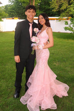 Load image into Gallery viewer, Gorgeous Mermaid Spaghetti Straps Pink Long Prom Dress with Embroidery