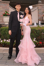 Load image into Gallery viewer, Gorgeous Mermaid Spaghetti Straps Pink Long Prom Dress with Embroidery