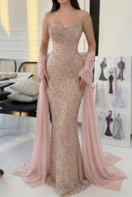 Load image into Gallery viewer, Charming Mermaid Strapless Light Pink Long Prom Dress with Beading