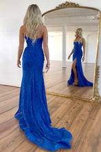 Load image into Gallery viewer, Romantic Lavender Mermaid Strapless Long Lace Prom Dress With Slit