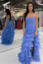 Load image into Gallery viewer, Gorgeous Mermaid Sweetheart Blue Long Prom Dress with Ruffles