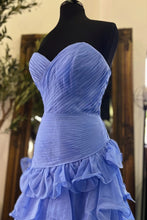 Load image into Gallery viewer, Gorgeous Mermaid Sweetheart Blue Long Prom Dress with Ruffles