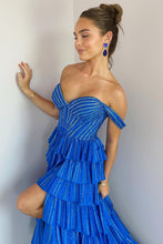 Load image into Gallery viewer, Gorgeous Royal Blue A-Line Off The Shoulder Long Beaded Prom Dress