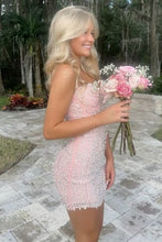 Load image into Gallery viewer, Luxurious Sheath Sweetheart Light Pink Short Homecoming Dress with Pearls