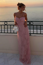 Load image into Gallery viewer, Gorgeous Sheath Spaghetti Straps Pink Long Prom Dress with Lace