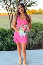 Load image into Gallery viewer, Gorgeous Sheath Square Neck Pink Short Homecoming Dress with 3D Flowers