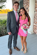 Load image into Gallery viewer, Gorgeous Sheath Square Neck Pink Short Homecoming Dress with 3D Flowers