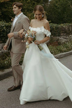 Load image into Gallery viewer, Gorgeous A Line Off the Shoulder White Bridal Dress with Flowers