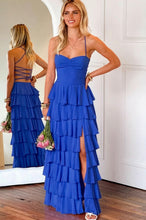 Load image into Gallery viewer, Gorgeous A Line Spaghetti Straps Burgundy Long Prom Dress with Ruffles