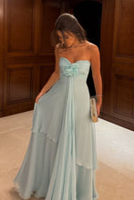 Load image into Gallery viewer, Pretty A Line Sweetheart Light Yellow Long Party Dress with Flowers Ruffles