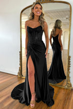 Load image into Gallery viewer, Gorgeous Gold Mermaid Strapless Long Beaded Prom Dress With High Slit