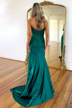 Load image into Gallery viewer, Gorgeous Gold Mermaid Strapless Long Beaded Prom Dress With High Slit