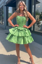 Load image into Gallery viewer, Gorgeous Hot Pink A-Line Strapless Short Satin Homecoming Dress With Beading