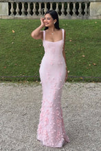 Load image into Gallery viewer, Gorgeous Mermaid Square Neck Pink Long Prom Dress with Flowers
