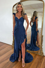Load image into Gallery viewer, Stylish Glitter Mermaid Lace Up Long Beaded Prom Dress with Ruffles