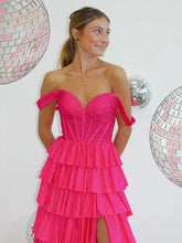 Load image into Gallery viewer, Gorgeous Royal Blue A-Line Off The Shoulder Long Beaded Prom Dress