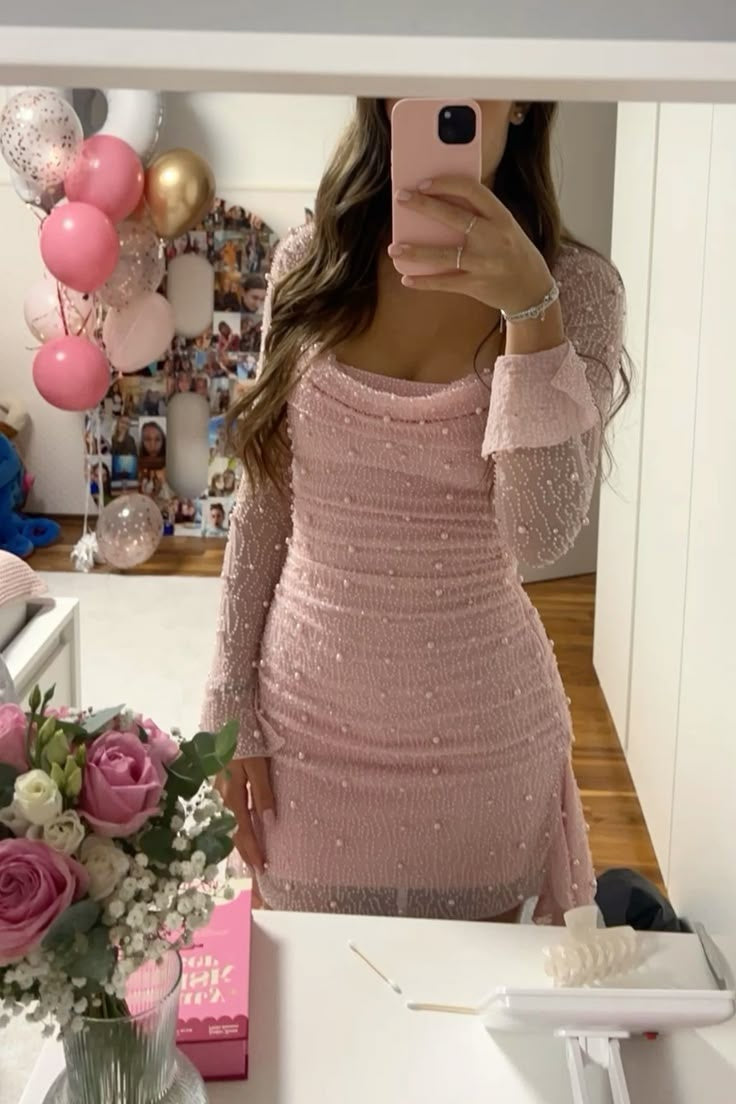 Gorgeous Sheath Square Neck Light Pink Short Homecoming Dress with Pearls