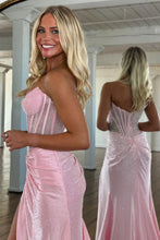 Load image into Gallery viewer, Gorgeous Gold Mermaid Strapless Long Beaded Prom Dress With High Slit
