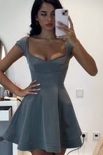 Load image into Gallery viewer, Gray A-Line Lace Up Back Homecoming Dress Short Flowy Mini Dress