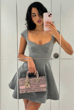 Load image into Gallery viewer, Gray A-Line Lace Up Back Homecoming Dress Short Flowy Mini Dress
