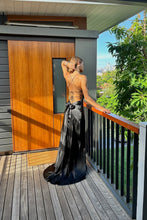 Load image into Gallery viewer, Simple A Line Spaghetti Straps Black Long Prom Dress with Criss Cross Back